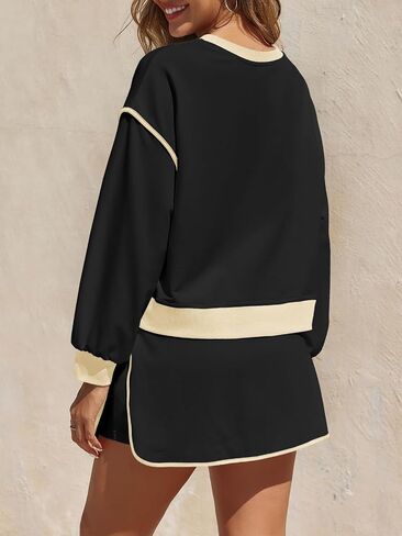 Fisoew Womens Sweatsuits 2 Piece Set Crewneck Sweatshirts High Waisted Skort Skirts Tennis Running Tracksuits Shorts Sets in Saudi Arabia