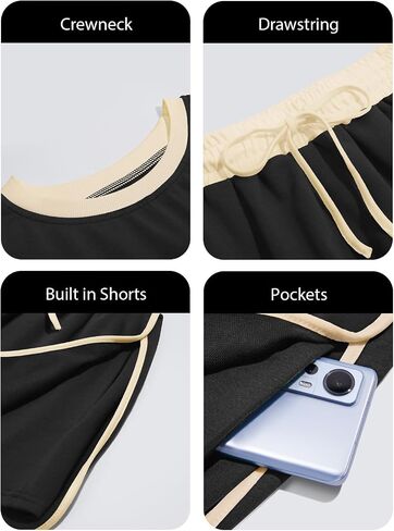 Fisoew Womens Sweatsuits 2 Piece Set Crewneck Sweatshirts High Waisted Skort Skirts Tennis Running Tracksuits Shorts Sets in Saudi Arabia