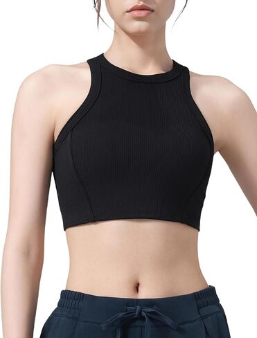 Yvette Sports Bras for Women Ribbed High Neck Racerback Tops in Saudi Arabia