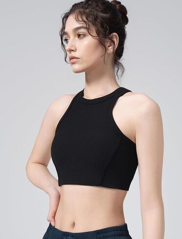 Yvette Sports Bras for Women Ribbed High Neck Racerback Tops in Saudi Arabia