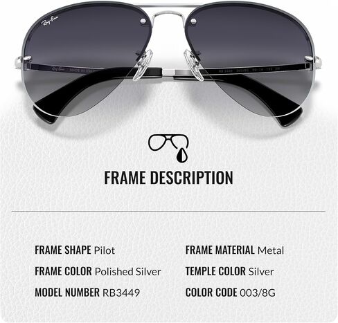 Ray-Ban RB3449 Pilot Shaped Sunglasses for Men & Women with Official RAYBAN Eyewear Kit in Saudi Arabia