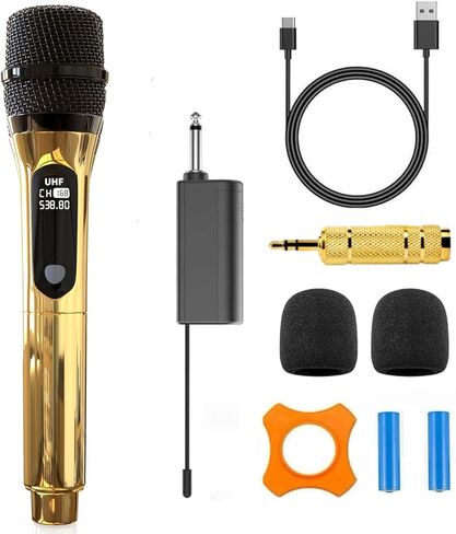 ميكروفون لاسلكي فقط لإدخال الميكروفون، ميكروفون متعدد الأغراض محمول باليد UHF مع جهاز استقبال قابل لإعادة الشحن (يعمل 4 ساعات) نطاق 114 قدم لمضخم الصوت وخلاط مكبر الصوت كاريوكي الكنيسة خطاب حفل زفاف الغناء in Kuwait