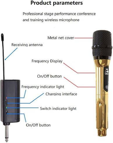 ميكروفون لاسلكي فقط لإدخال الميكروفون، ميكروفون متعدد الأغراض محمول باليد UHF مع جهاز استقبال قابل لإعادة الشحن (يعمل 4 ساعات) نطاق 114 قدم لمضخم الصوت وخلاط مكبر الصوت كاريوكي الكنيسة خطاب حفل زفاف الغناء in Kuwait