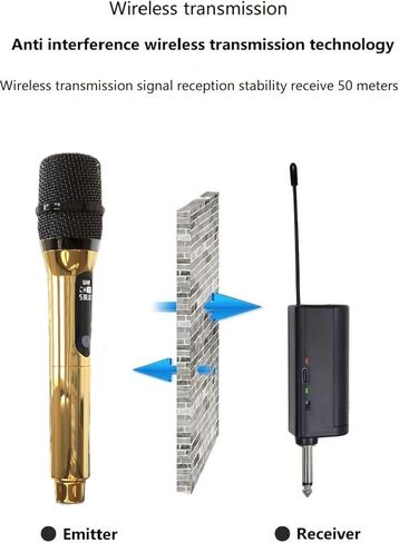 ميكروفون لاسلكي فقط لإدخال الميكروفون، ميكروفون متعدد الأغراض محمول باليد UHF مع جهاز استقبال قابل لإعادة الشحن (يعمل 4 ساعات) نطاق 114 قدم لمضخم الصوت وخلاط مكبر الصوت كاريوكي الكنيسة خطاب حفل زفاف الغناء in Kuwait