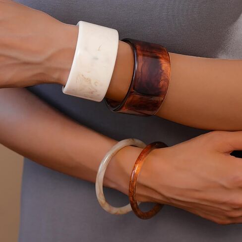 Resin Cuff Bangle Bracelet for Women Geometric Round Bangle Acrylic Statement Bracelet Irregular Wide Bracelets Retro Statement Party Jewelry in Saudi Arabia