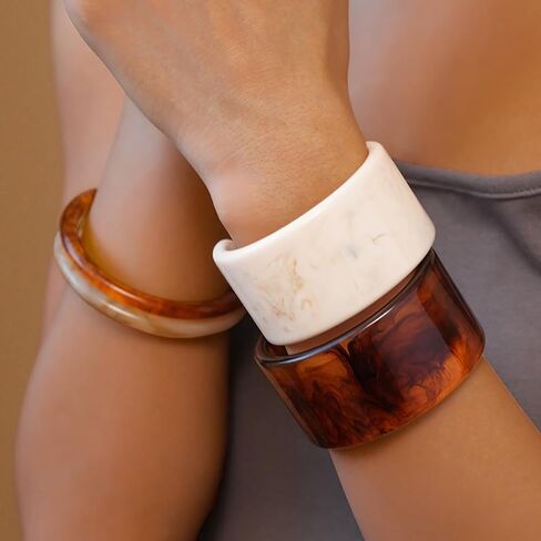 Resin Cuff Bangle Bracelet for Women Geometric Round Bangle Acrylic Statement Bracelet Irregular Wide Bracelets Retro Statement Party Jewelry in Saudi Arabia