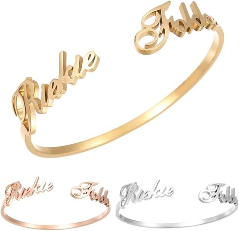 سوار الكفة المخصص سوار شخصي مع تصميم على شكل قلب أو اسم مزدوج، رسالة منقوشة، اقتباس أو اسم، ألوان فضية أو ذهبية أو ذهبية وردية، هدية مجوهرات مدروسة لعيد الميلاد والذكرى السنوية وعيد الحب in Kuwait