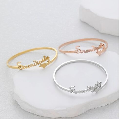 سوار الكفة المخصص سوار شخصي مع تصميم على شكل قلب أو اسم مزدوج، رسالة منقوشة، اقتباس أو اسم، ألوان فضية أو ذهبية أو ذهبية وردية، هدية مجوهرات مدروسة لعيد الميلاد والذكرى السنوية وعيد الحب in Kuwait