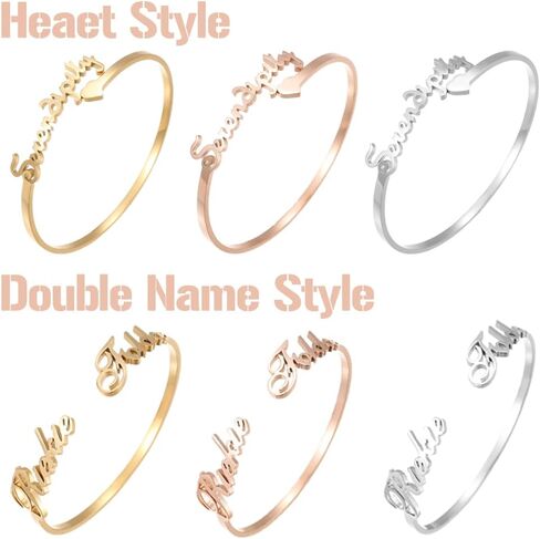 سوار الكفة المخصص سوار شخصي مع تصميم على شكل قلب أو اسم مزدوج، رسالة منقوشة، اقتباس أو اسم، ألوان فضية أو ذهبية أو ذهبية وردية، هدية مجوهرات مدروسة لعيد الميلاد والذكرى السنوية وعيد الحب in Kuwait