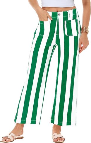 Women Striped Jeans Stretchy Cropped Vertical Denim Pants with Pockets in Kuwait