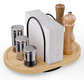 Napkin Holder for Table, Rotating Standing Napkin Dispenser with Salt and Pepper Shakers Caddy Placing Space, Rustic Metal Caddy Napkin Storage for Table Kitchen Countertop, Dining Table Decor in Kuwait
