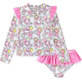 Hello Kitty Sanrio Girls UPF 50+ Long Sleeve Rash Guard & Bikini Bottom Two Piece Swimsuit Set for Little Kids in Kuwait