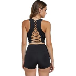 Moondust Women Strappy Back Athletic Sports Top Yoga Tank Longline Workout Crop Tank Top Fitness Workout Running Top in Saudi Arabia