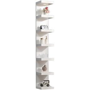 رف حائط عائم من 7 طبقات مزود بمصابيح LED - وحدة رفوف عرض حديثة باللون الأبيض مع جهاز تحكم عن بعد - رف كتب مثبت على الحائط لغرفة المعيشة أو غرفة النوم أو ديكور المكتب in Kuwait