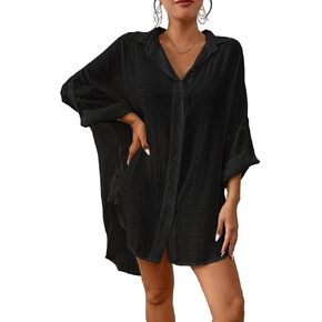 Bsubseach Linen Bathing Suit Cover Up Shirt Women Button Down Beach Cover Ups Split Tie Swimsuit Coverup Blouse in Kuwait