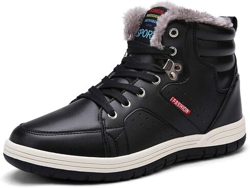 CERYTHRINA Men's Leather Snow Boots Waterproof Fur Lined Lace Up Ankle Sneakers High Top Winter Shoes in Saudi Arabia