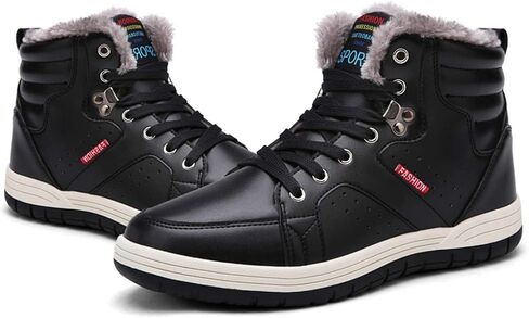 CERYTHRINA Men's Leather Snow Boots Waterproof Fur Lined Lace Up Ankle Sneakers High Top Winter Shoes in Saudi Arabia