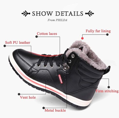 CERYTHRINA Men's Leather Snow Boots Waterproof Fur Lined Lace Up Ankle Sneakers High Top Winter Shoes in Saudi Arabia