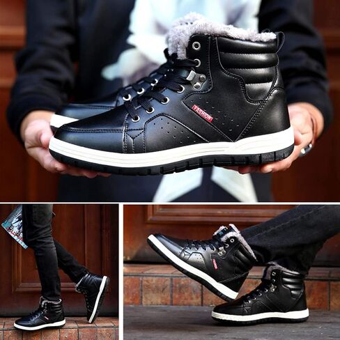 CERYTHRINA Men's Leather Snow Boots Waterproof Fur Lined Lace Up Ankle Sneakers High Top Winter Shoes in Saudi Arabia