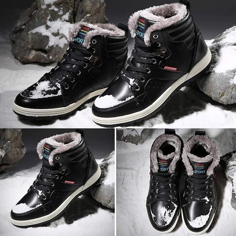 CERYTHRINA Men's Leather Snow Boots Waterproof Fur Lined Lace Up Ankle Sneakers High Top Winter Shoes in Saudi Arabia