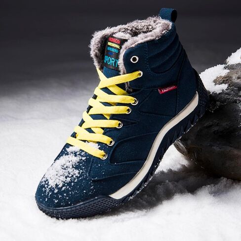 CERYTHRINA Men's Leather Snow Boots Waterproof Fur Lined Lace Up Ankle Sneakers High Top Winter Shoes in Saudi Arabia