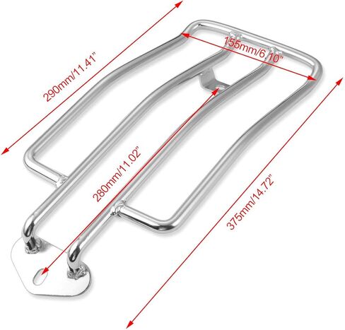 280 مم (11 بوصة) رف أمتعة للمقعد الفردي للدراجة النارية حامل فولاذي يدعم دعامة رف كروم يناسب 1985-2003 Harley Davidson XL Harley Sportster XL883 1200، رف أمتعة الدراجة النارية الخلفي فضي in Kuwait