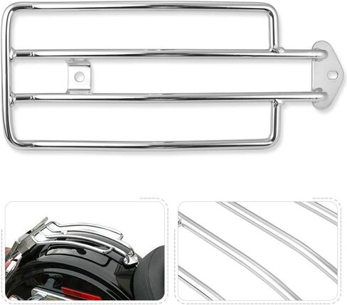 280 مم (11 بوصة) رف أمتعة للمقعد الفردي للدراجة النارية حامل فولاذي يدعم دعامة رف كروم يناسب 1985-2003 Harley Davidson XL Harley Sportster XL883 1200، رف أمتعة الدراجة النارية الخلفي فضي in Kuwait