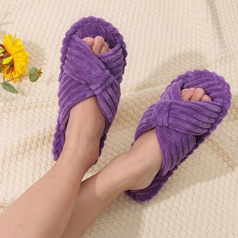 Fuzzy Women's Cross Band Slippers Cozy Women's Open Toe Slippers Womens House Shoes in Saudi Arabia