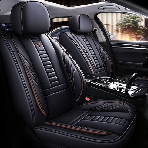 Full Set of Universal Fit Automotive Seat Covers fit for Jeep Grand Cherokee WK 2023, PU Leather Automobile Interior Sets with Headrest & Back Pillow Black & Black Line in Saudi Arabia