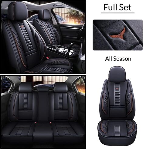 Full Set of Universal Fit Automotive Seat Covers fit for Jeep Grand Cherokee WK 2023, PU Leather Automobile Interior Sets with Headrest & Back Pillow Black & Black Line in Saudi Arabia
