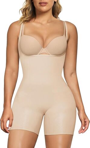 SHAPERX Women's Sculpting Bodysuit Tummy Control Shapewear Open Bust Thigh Slimmer Seamless Body Shaper in Kuwait
