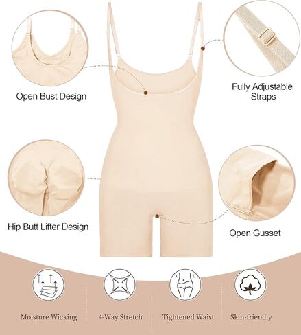 SHAPERX Women's Sculpting Bodysuit Tummy Control Shapewear Open Bust Thigh Slimmer Seamless Body Shaper in Kuwait