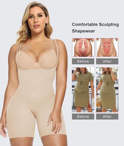 SHAPERX Women's Sculpting Bodysuit Tummy Control Shapewear Open Bust Thigh Slimmer Seamless Body Shaper in Kuwait