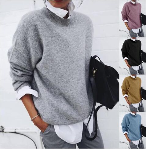 MAYRAIN Women's Oversized Collared Tops 2 in 1 Contrast Pullover Crew Long Sleeve Solid Color Sweater Shirt Crew in Saudi Arabia