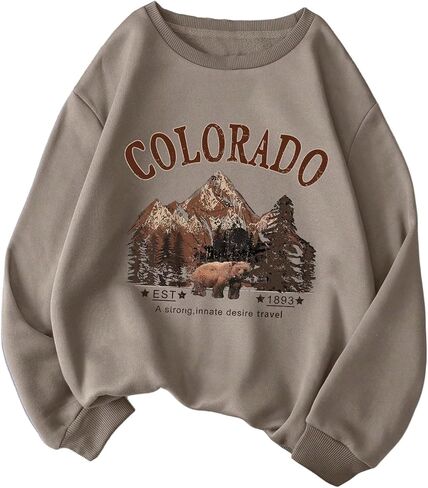 SweatyRocks Women's Casual Graphic Sweatshirt Long Sleeve Crewneck Oversized Fleece Pullover Tops in Saudi Arabia