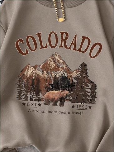 SweatyRocks Women's Casual Graphic Sweatshirt Long Sleeve Crewneck Oversized Fleece Pullover Tops in Saudi Arabia