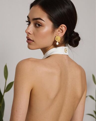 Gold Pearl Flower Statement Earrings for Women – 18K Gold Plated Chunky Floral Pearl Drop Dangle Earrings Elegant Sculptural Trendy Jewelry Gifts in Saudi Arabia