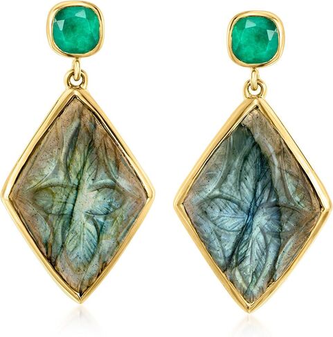 Ross-Simons Labradorite and 1.30 ct. t.w. Emerald Drop Earrings in 18kt Gold Over Sterling in Saudi Arabia