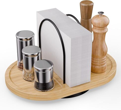Napkin Holder for Table, Rotating Standing Napkin Dispenser with Salt and Pepper Shakers Caddy Placing Space, Rustic Metal Caddy Napkin Storage for Table Kitchen Countertop, Dining Table Decor in Kuwait