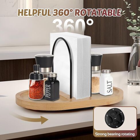 Napkin Holder for Table, Rotating Standing Napkin Dispenser with Salt and Pepper Shakers Caddy Placing Space, Rustic Metal Caddy Napkin Storage for Table Kitchen Countertop, Dining Table Decor in Kuwait