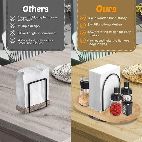 Napkin Holder for Table, Rotating Standing Napkin Dispenser with Salt and Pepper Shakers Caddy Placing Space, Rustic Metal Caddy Napkin Storage for Table Kitchen Countertop, Dining Table Decor in Kuwait