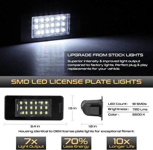 VIPMOTOZ Full LED License Plate Light Tag Lamp Assembly Pair Replacement For Chevy Tahoe Suburban GMC Yukon XL Cadillac ATS Escalade ESV Malibu Equinox, 2-Piece Driver & Passenger Side Set in Saudi Arabia