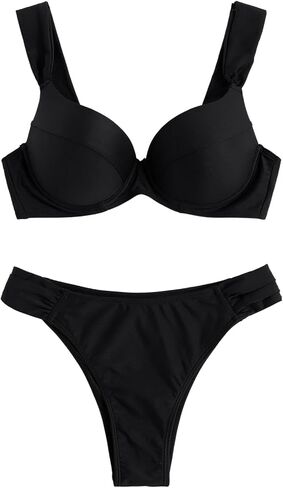 SweatyRocks Women's 2 Piece Swimsuits Push Up Underwire Bikini Sets Ruched High Cut Bathing Suit in Saudi Arabia