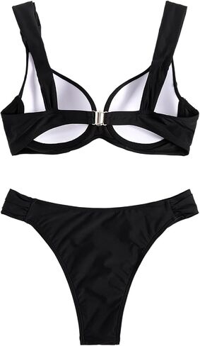 SweatyRocks Women's 2 Piece Swimsuits Push Up Underwire Bikini Sets Ruched High Cut Bathing Suit in Saudi Arabia