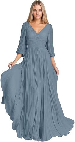 Puffy Sleeves Mother of The Bride Dresses for Women Chiffon A Line Long Wedding Guest Dress MM004 in Saudi Arabia