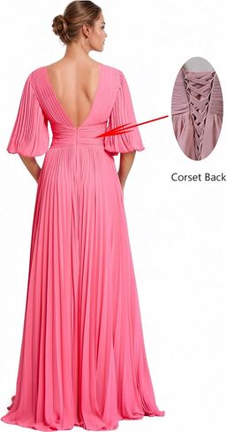 Puffy Sleeves Mother of The Bride Dresses for Women Chiffon A Line Long Wedding Guest Dress MM004 in Saudi Arabia