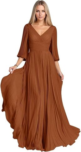 Puffy Sleeves Mother of The Bride Dresses for Women Chiffon A Line Long Wedding Guest Dress MM004 in Saudi Arabia