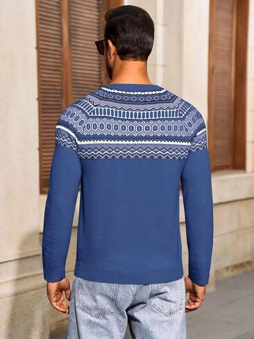 Runcati Mens Crew Neck Sweater Casual Fair Isle Knit Pullover Long Sleeve Fall Winter Chunky Sweaters in Saudi Arabia