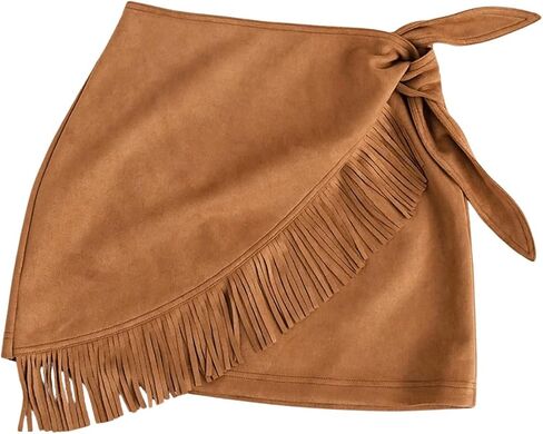 Floerns Women's High Waisted Fringe Hem Mini Skirt Western Tie Side Suede Skirts in Saudi Arabia