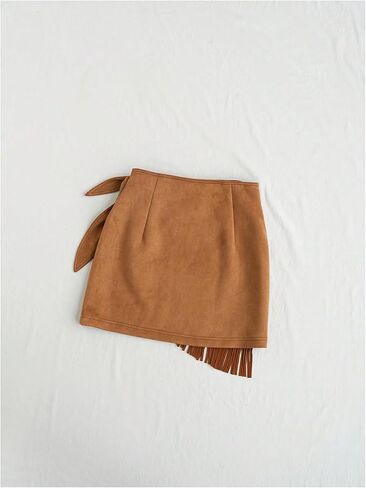 Floerns Women's High Waisted Fringe Hem Mini Skirt Western Tie Side Suede Skirts in Saudi Arabia